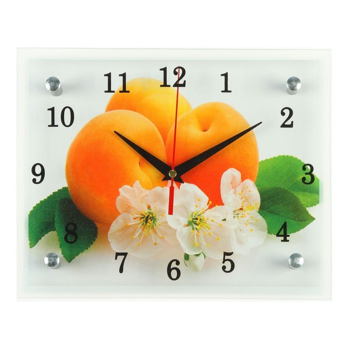 Часы-картина настенные, серия: Кухня, Абрикосы с цветами, 20х25 см