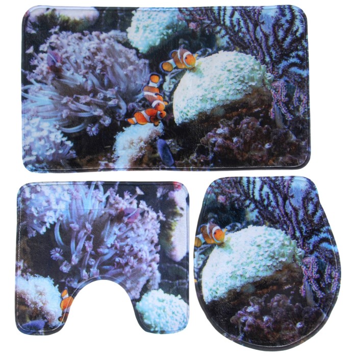 Набор ковриков для ванной и туалета "Морское дно", 3 шт