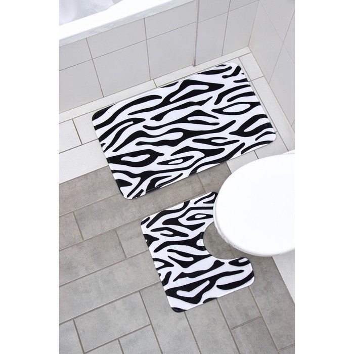 Набор ковриков для ванны и туалета Доляна «Зебра», 2 шт: 40×45, 50×80 см
