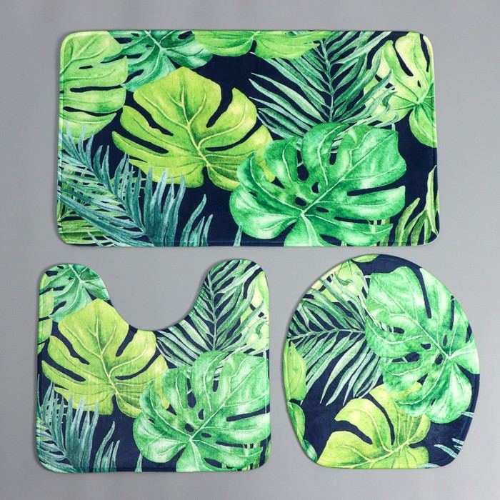 Набор ковриков для ванной и туалета "Листья" 3 шт, цвет МИКС