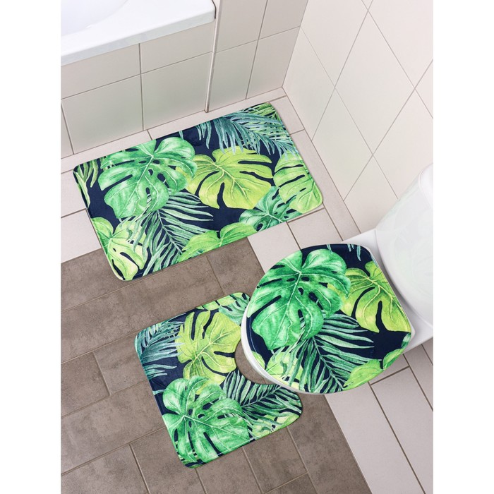 Набор ковриков для ванной и туалета "Листья" 3 шт, цвет МИКС