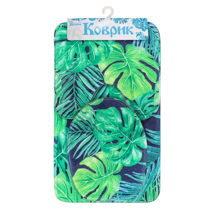 Набор ковриков для ванной и туалета "Листья" 3 шт, цвет МИКС