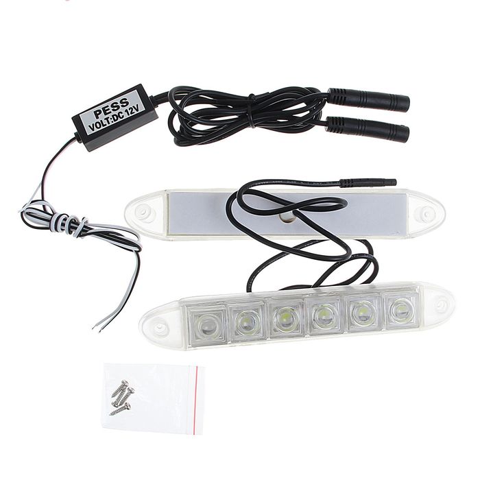 Дневные ходовые огни TORSO DRL-12-2, 6 LED, 6 Вт, 12 В, 2 шт., пластик, корпус черный