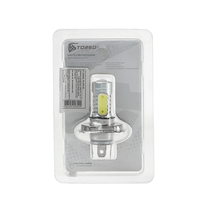 Автолампа светодиоднаяTORSO H4, 12 В, 7.5 Вт , 5 LED-COB, свет белый