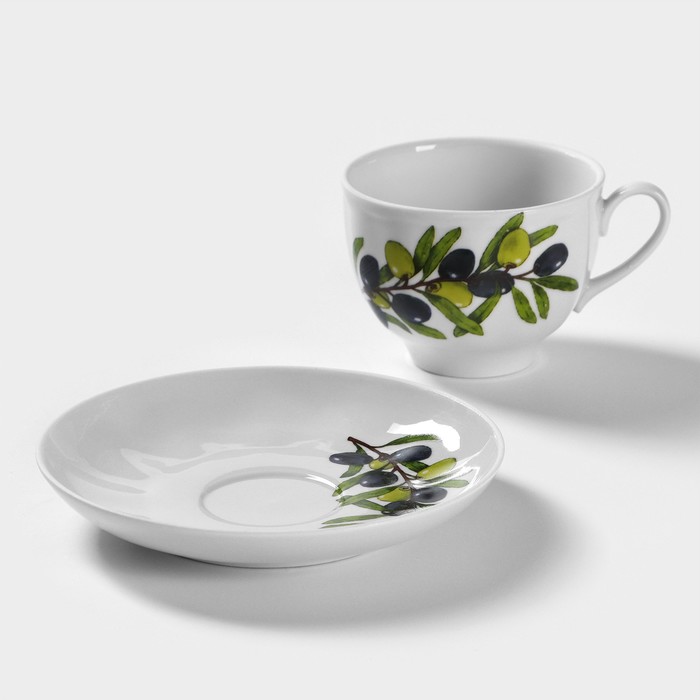 фото Чайная пара фарфоровая «оливки», 275 мл, чашка d=9,2 см, блюдце d=15,1 см, рисунок микс дулевский фарфор