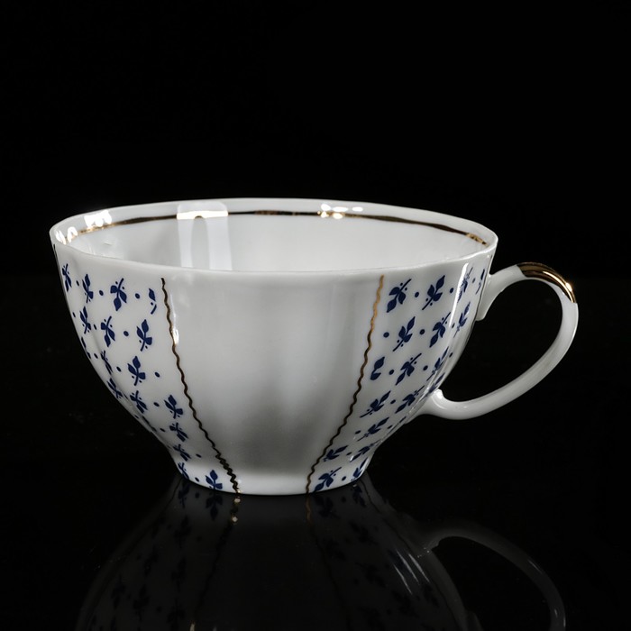 Сервиз чайный "Белый лебедь. Ситец", 21 предмет: чайник 1 л, сахарница 750 мл, сливочник 300 мл, 6 чашек 275 мл, 6 блюдец 15 см, 6 тарелок 17,5 см