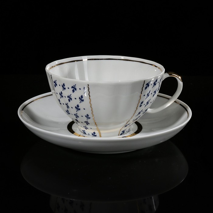 Сервиз чайный "Белый лебедь. Ситец", 21 предмет: чайник 1 л, сахарница 750 мл, сливочник 300 мл, 6 чашек 275 мл, 6 блюдец 15 см, 6 тарелок 17,5 см