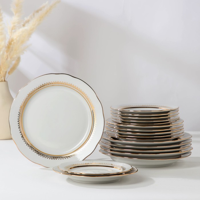 набор тарелок керамика 18 предметов Набор тарелок с вырезным краем «Классические», 18 предметов