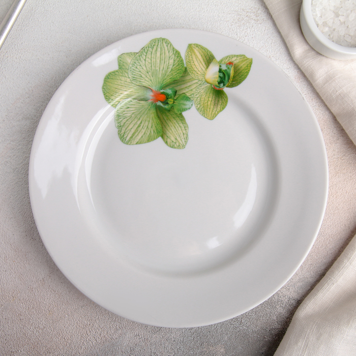 Тарелка мелкая 20 см с гладким краем "Орхидея зеленая"