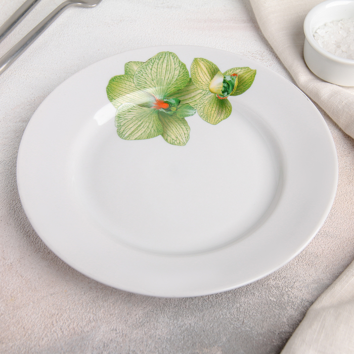 Тарелка мелкая 20 см с гладким краем "Орхидея зеленая"