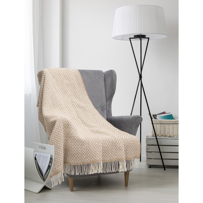 Плед шерстяной "Милано ЛЮКС Рогожка", 200х220 см, бел/беж, шерсть 70%, п/э 30%