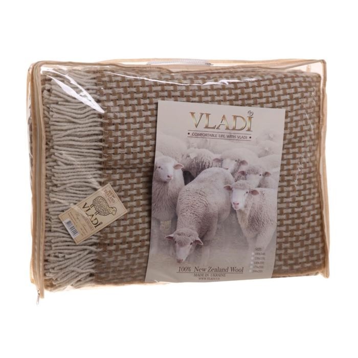 Плед шерстяной "Милано ЛЮКС Рогожка", 200х220 см, бел/беж, шерсть 70%, п/э 30%