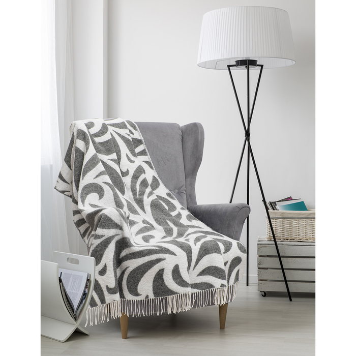 Плед шерстяной "Сamellia", 140х200 см, бел/сер, шерсть 70%, п/э 30%