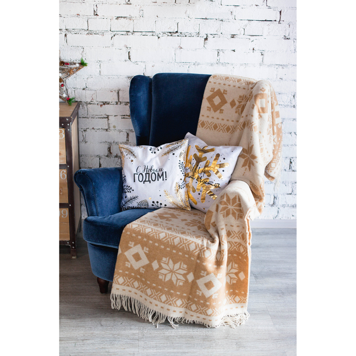 Плед шерстяной "Снежинка", 140х200 см, бел/беж, шерсть 70%, п/э 30%