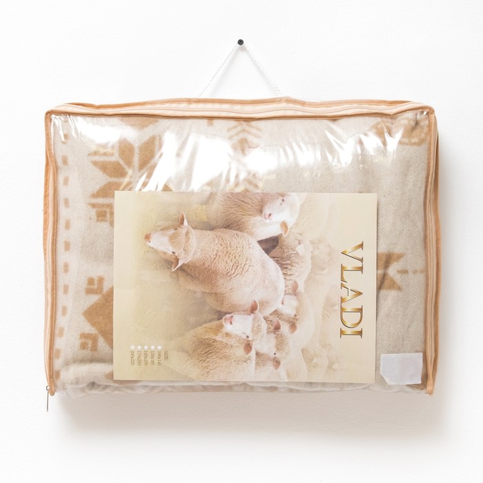 Плед шерстяной "Снежинка", 140х200 см, бел/беж, шерсть 70%, п/э 30%