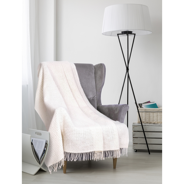 Плед шерстяной "Милано ЛЮКС Рогожка", 140х200 см, белый, шерсть 70%, п/э 30%