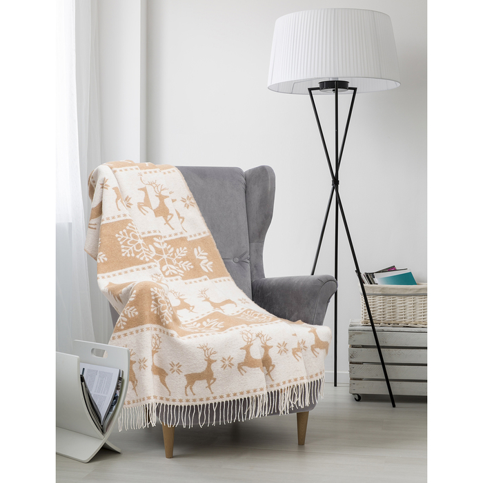 Плед шерстяной "Олени", 140х200 см, цв.МИКС, шерсть 70%, п/э 30%