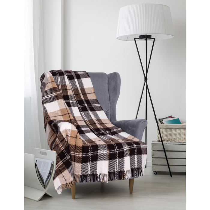 Плед шерстяной "Эльф", 140х200 см, бел/беж/кор рап.2, шерсть 70%, п/э 30%