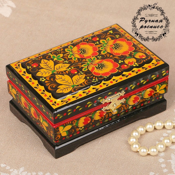 Шкатулка «Цветы», хохлома, ручная роспись, 12х8 см