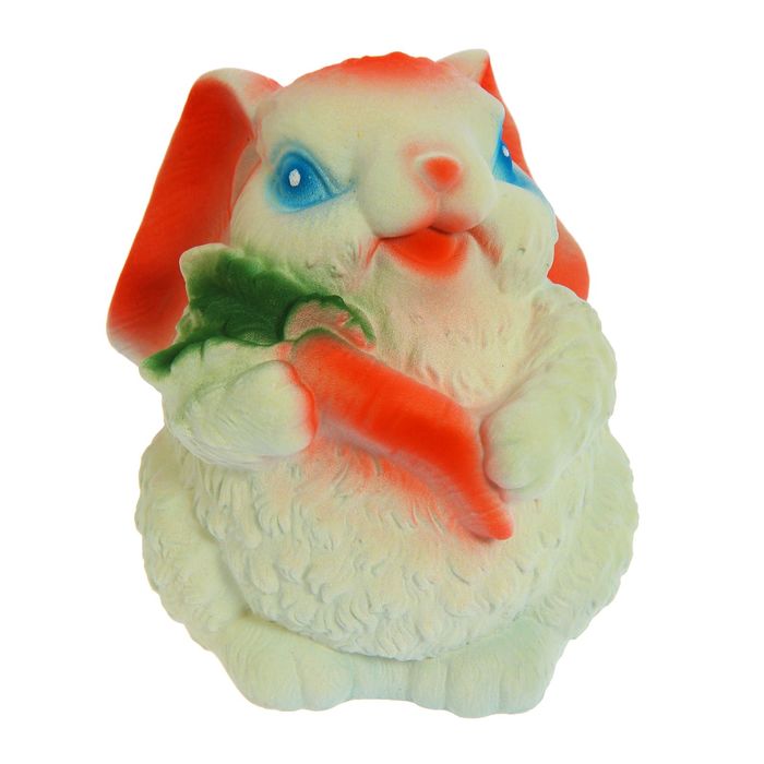 Копилка "Зайчик с морковкой" рыжая, флок