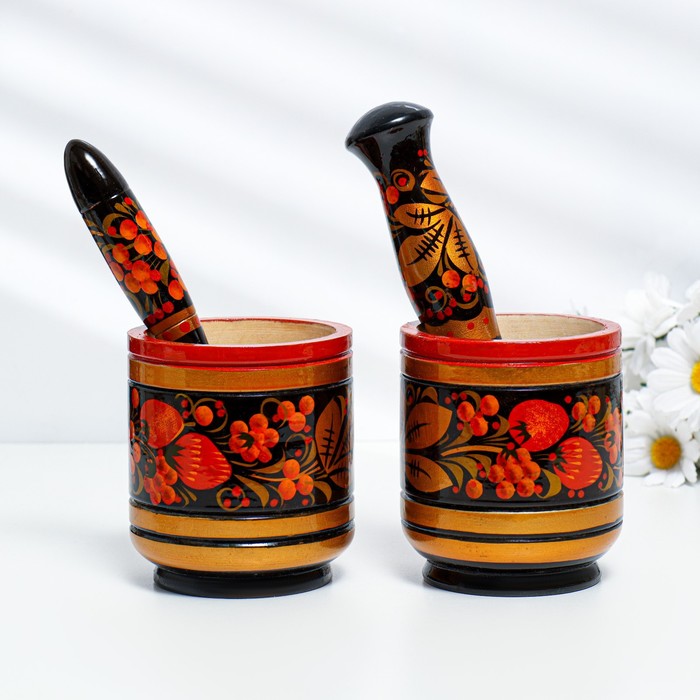 Набор «Ступка с пестиком», хохлома