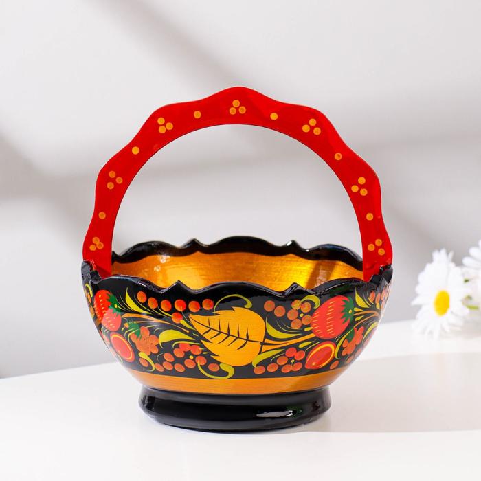 Конфетница «Корзинка», 14×14 см, хохлома микс