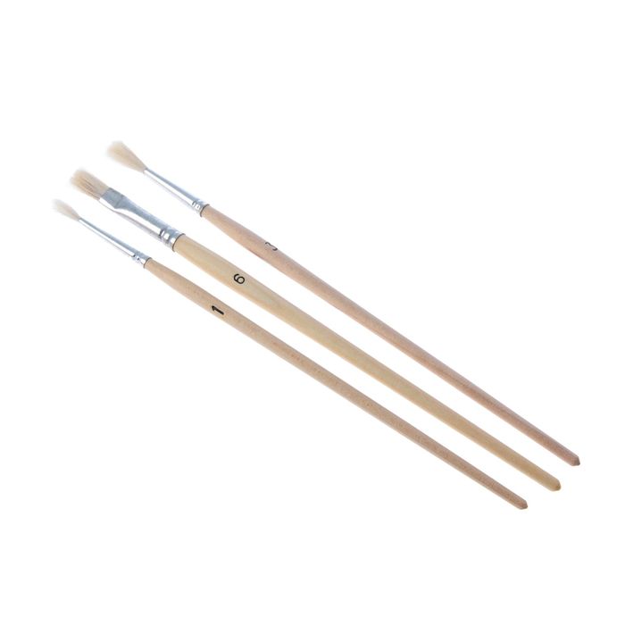 Набор кистей «Зайка», шерсть козы, «Альбатрос», 3 штуки: № 1, 3 (круглые), № 6 (плоская)