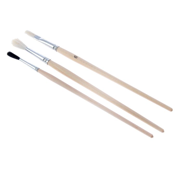 Набор кистей «Дошколята», микс, «Альбатрос», 3 штуки: круглая № 5 (шерсть козы), круглая № 3 (шерсть пони), плоская № 6 (шерсть пони)