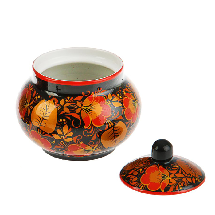 Сахарница круглая «Золотая», хохлома, керамика, микс