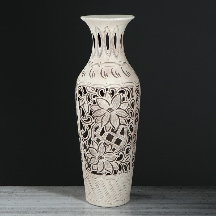 Ваза напольная форма "Амфора" 65 см оформление  резка шамот