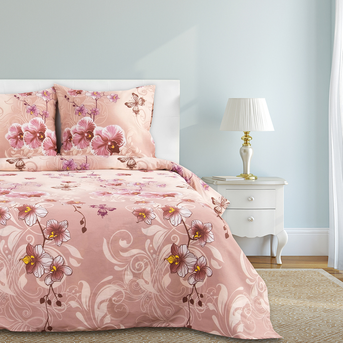 Постельное бельё Этель евро "Орхидея", размер 200х217 см, 220х240 см, 70х70 см-2 шт., 100% хлопок, бязь, 125 г/м2