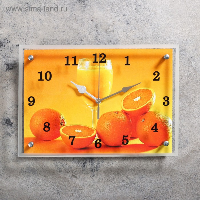 Часы настенные, серия: Кухня, Апельсины и бокал, 25х35 см
