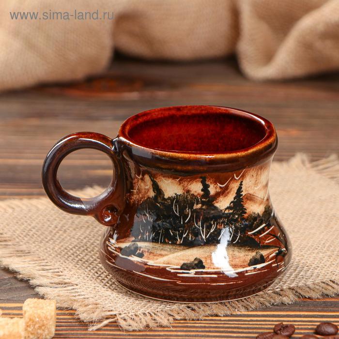 фото Кружка "кофейная", роспись, коричневая, 0.2 л керамика ручной работы