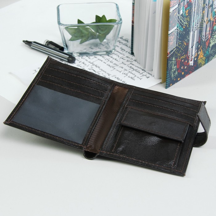 Портмоне на кнопке, 1 отдел, отдел для монет, коричневый матовый