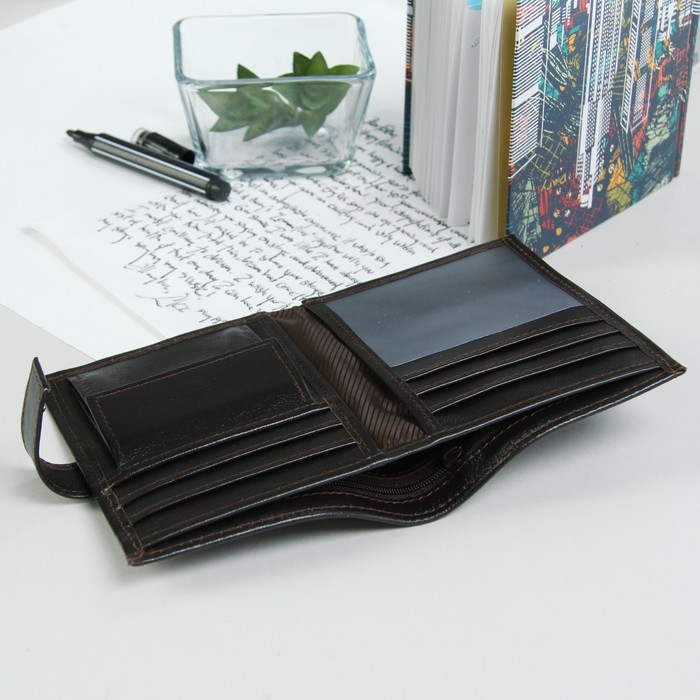 Портмоне на кнопке, 1 отдел, отдел для монет, коричневый матовый