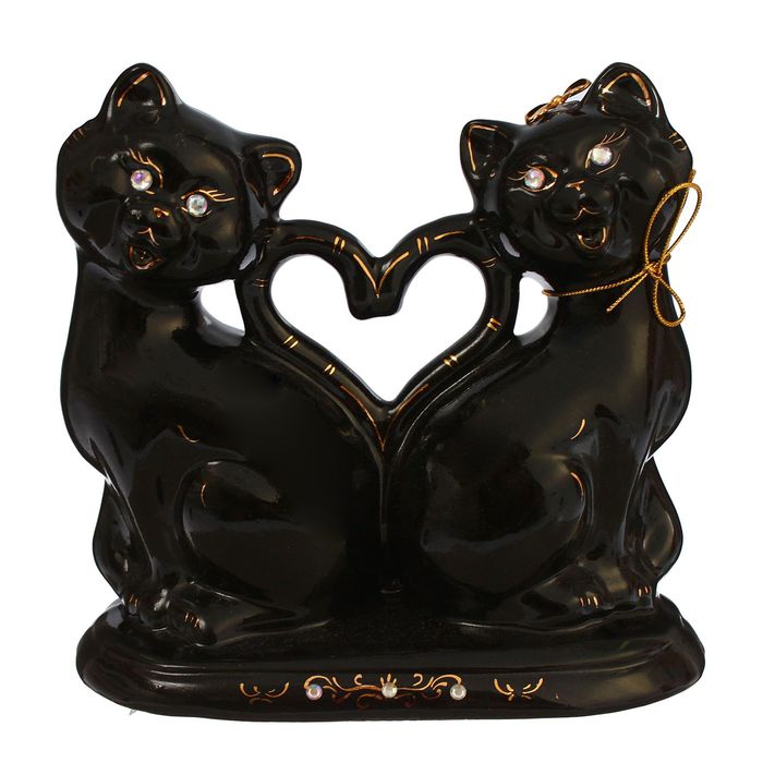 Копилка "Кошачья нежность" большая, глазурь, чёрная с верёвкой