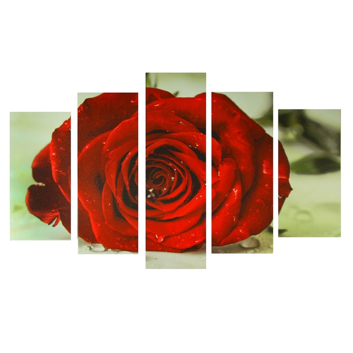 Модульная картина на подрамнике "Бутон розы", 2 — 25×52, 2 — 25×66,5, 1 — 25×80 см, 80×140 см