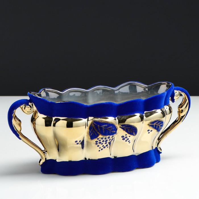 Конфетница "Ладья" булат, флок, синяя