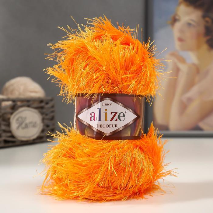 Пряжа "Decofur" 100% полиэстер 110м/100гр (654 оранжевый неон)