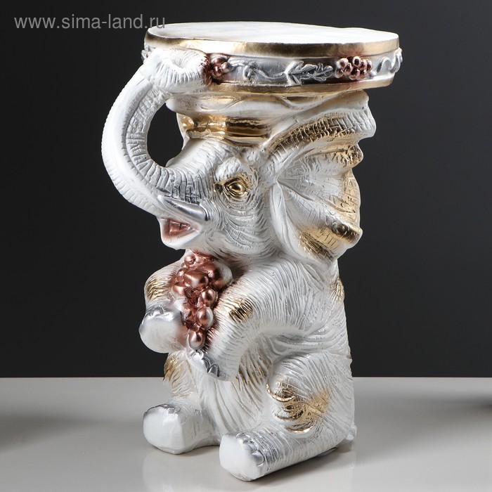 фото Подставка декоративная "сидящий слон", белая, 42 см premium gips
