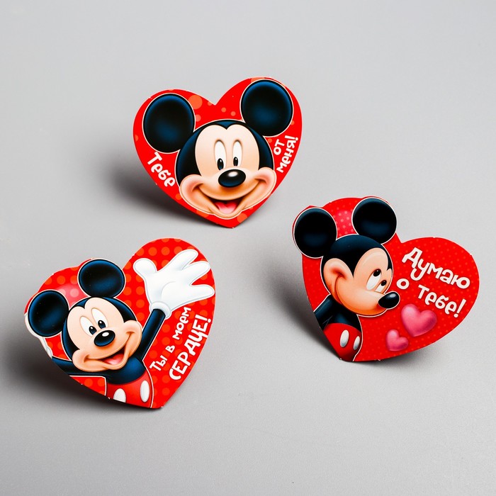Набор открыток валентинок на подложке "Для тебя", 6 шт, Микки Маус