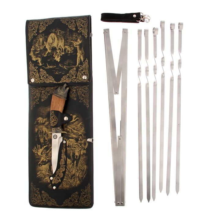 Набор для шашлыка "Охота на лося": 6 шампуров,мангал, нож