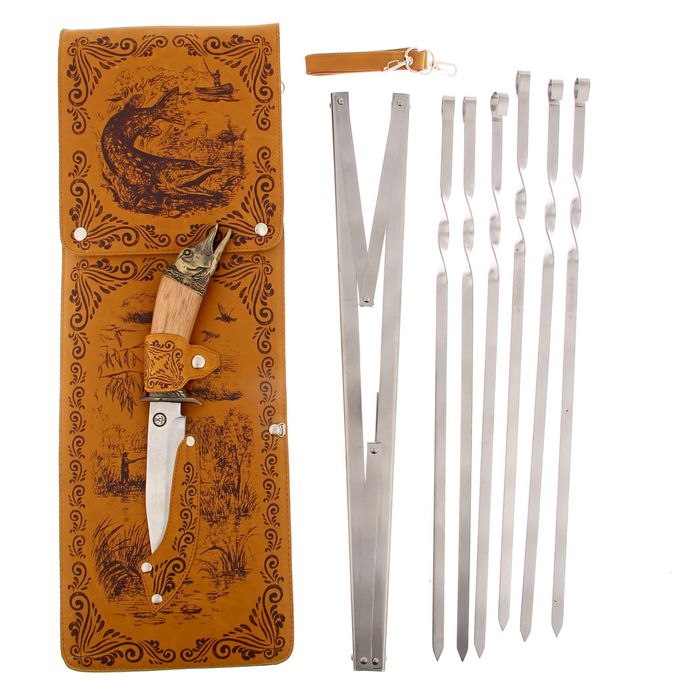 Набор для шашлыка "Щука": 6 шампуров,мангал, нож