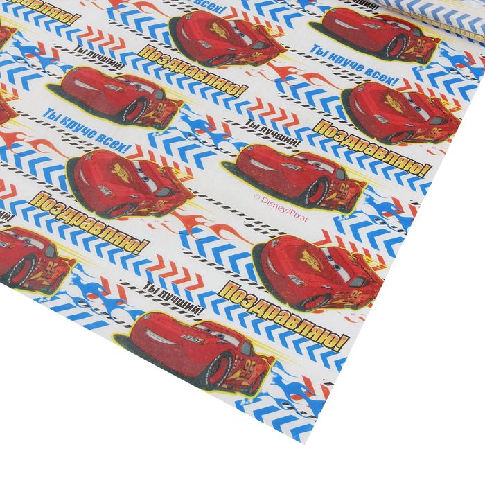 Бумага упаковочная тишью "Поздравляю", Тачки, 50 х 70 см