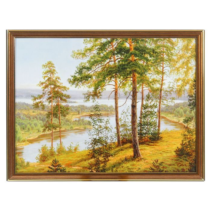Картина "Сосновый лес над озером"