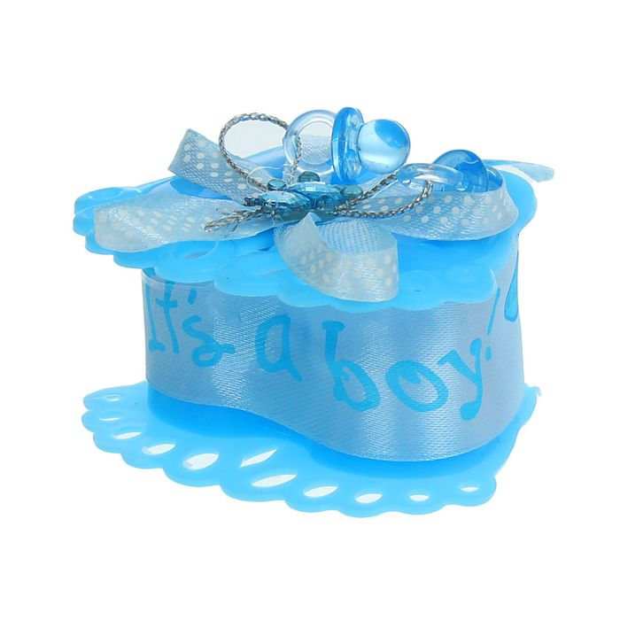 Бонбоньерка "Пяточки" с мишкой, цвет голубой