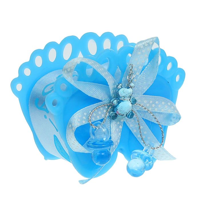 Бонбоньерка "Пяточки" с мишкой, цвет голубой