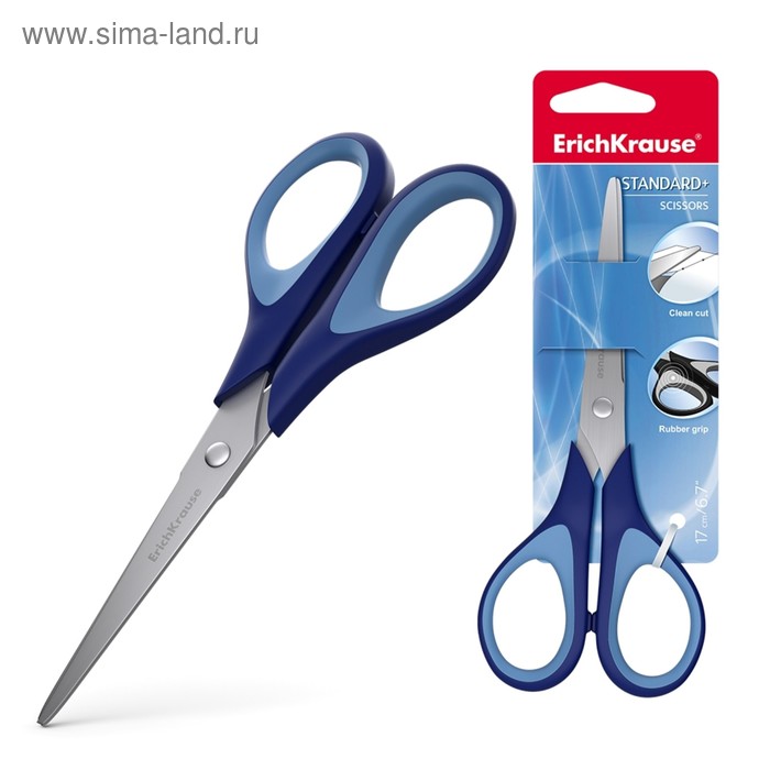 фото Ножницы erichkrause standard+, 17 см, с улучшенной двойной заточкой, ручки с противоскользящими резиновыми вставками, микс