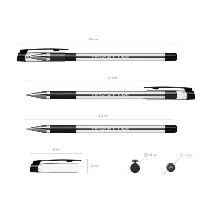 фото Ручка шариковая erich krause ultra-30, узел-игла 0.7 мм, чернила чёрные, резиновый упор, длина линии письма 2000 метров erichkrause