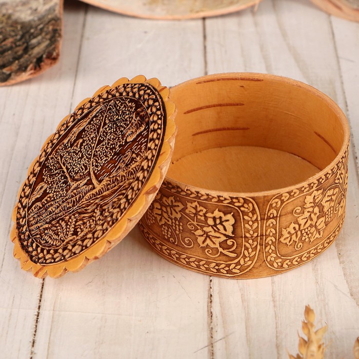 Шкатулка «Березки у реки», 7х3,5 см, береста